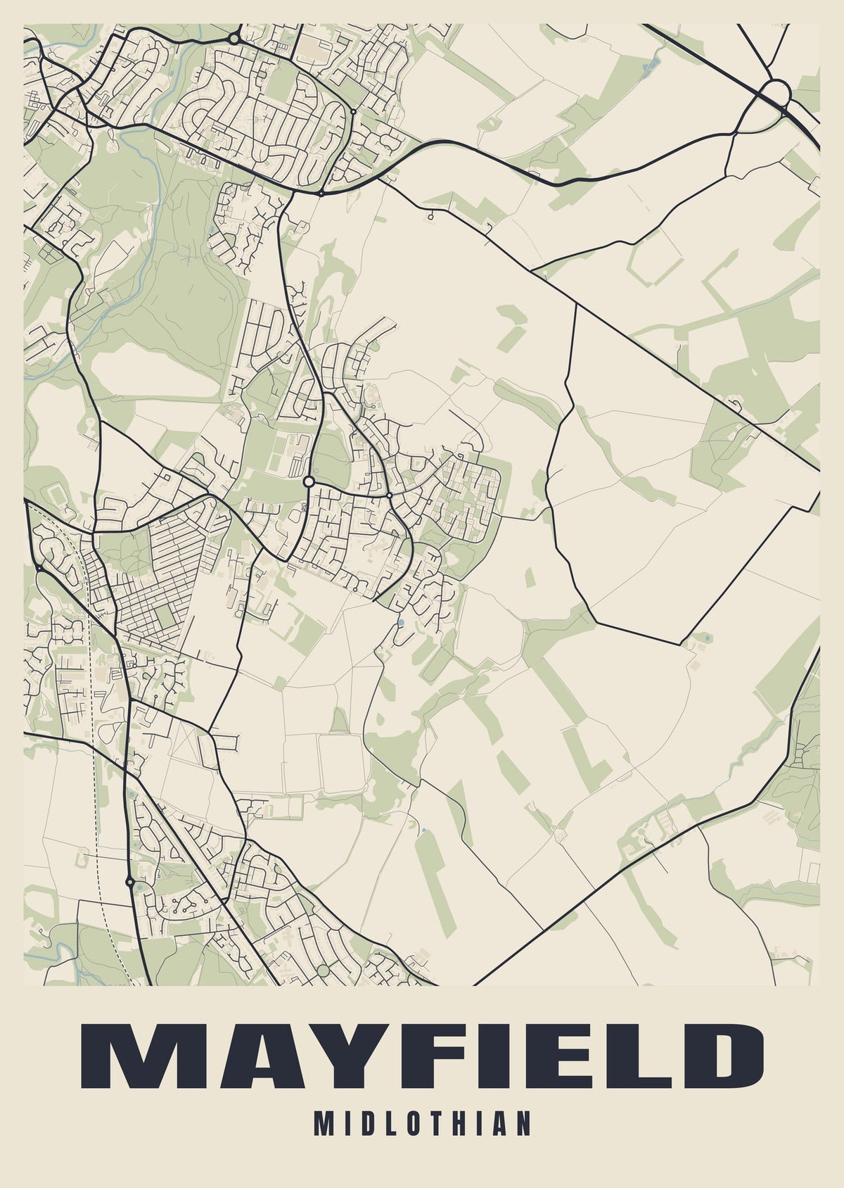 Street map poster of Mayfield, Midlothian