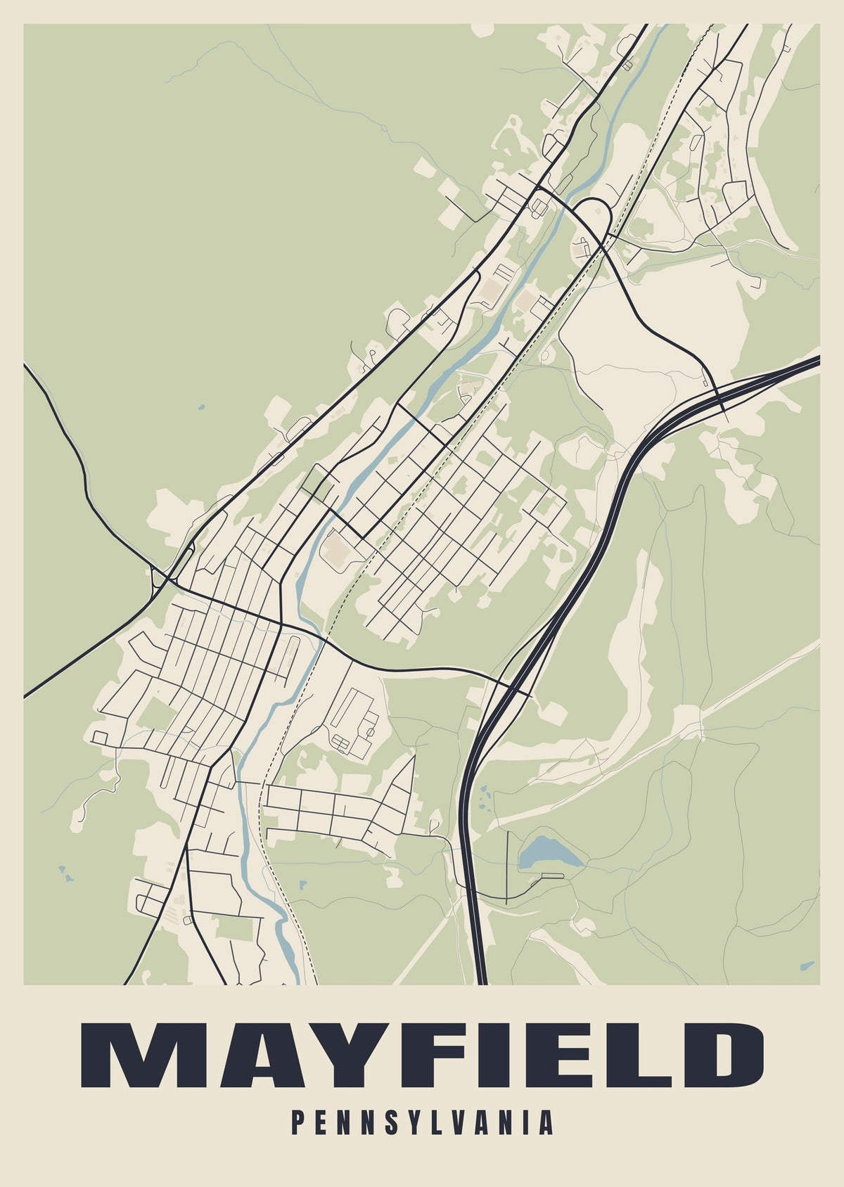 Street map poster of Mayfield, Pennsylvania