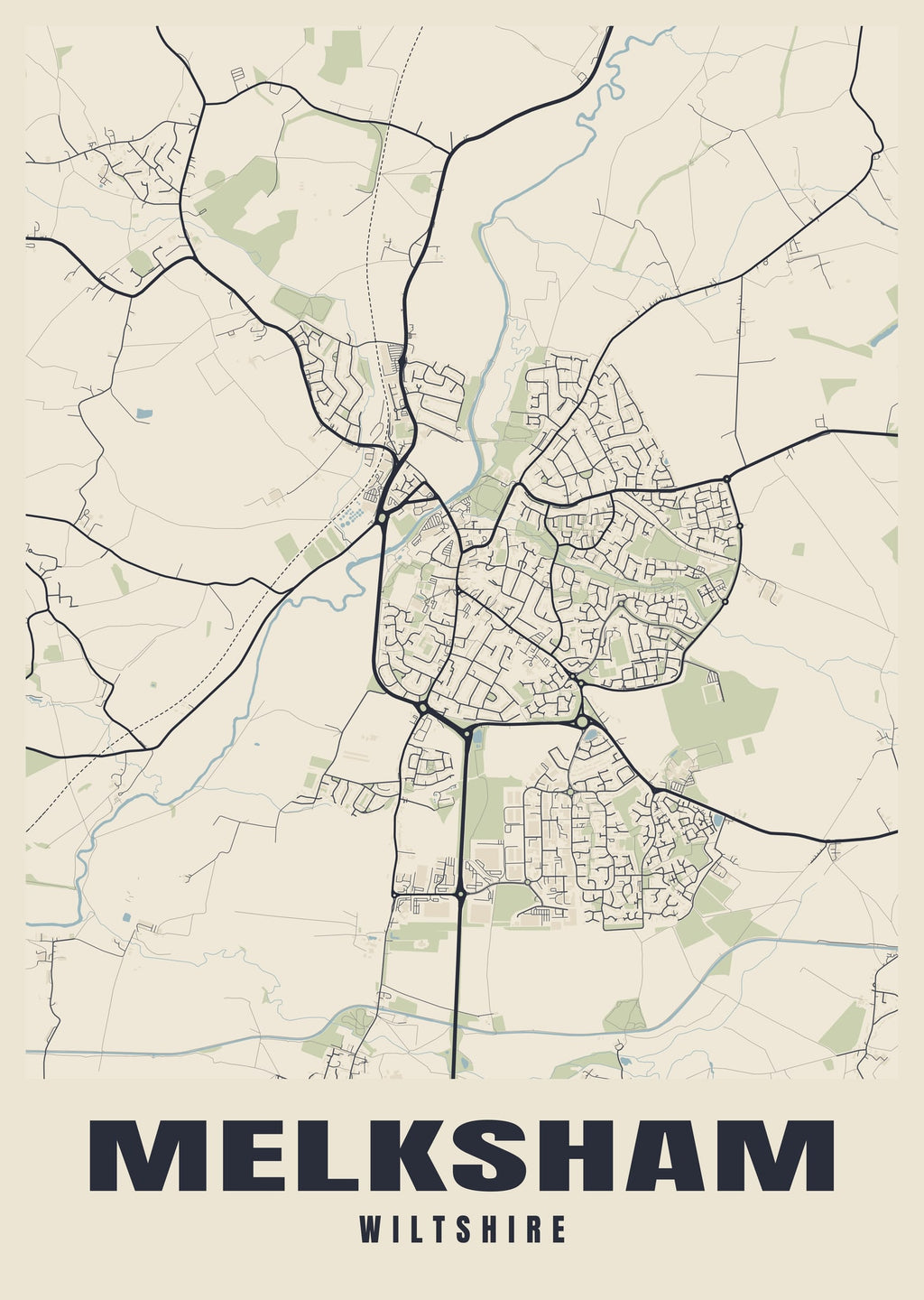 Street map poster of Melksham, Wiltshire