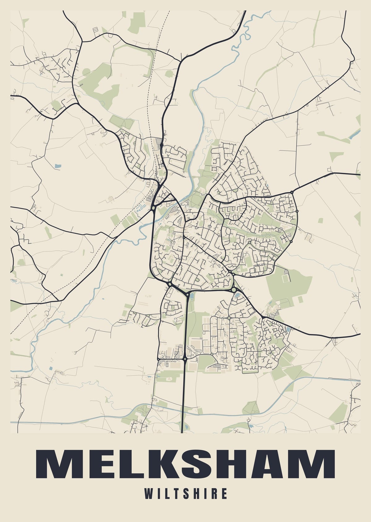 Street map poster of Melksham, Wiltshire