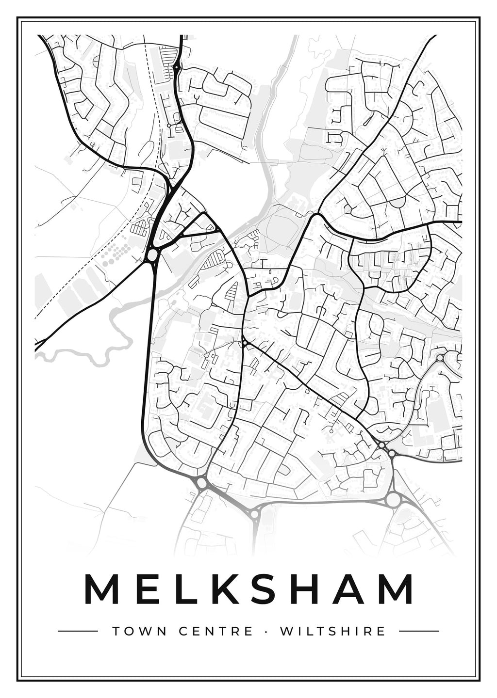 Street map poster of Melksham town centre, Wiltshire