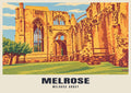 Melrose Abbey poster, Retro Railway style