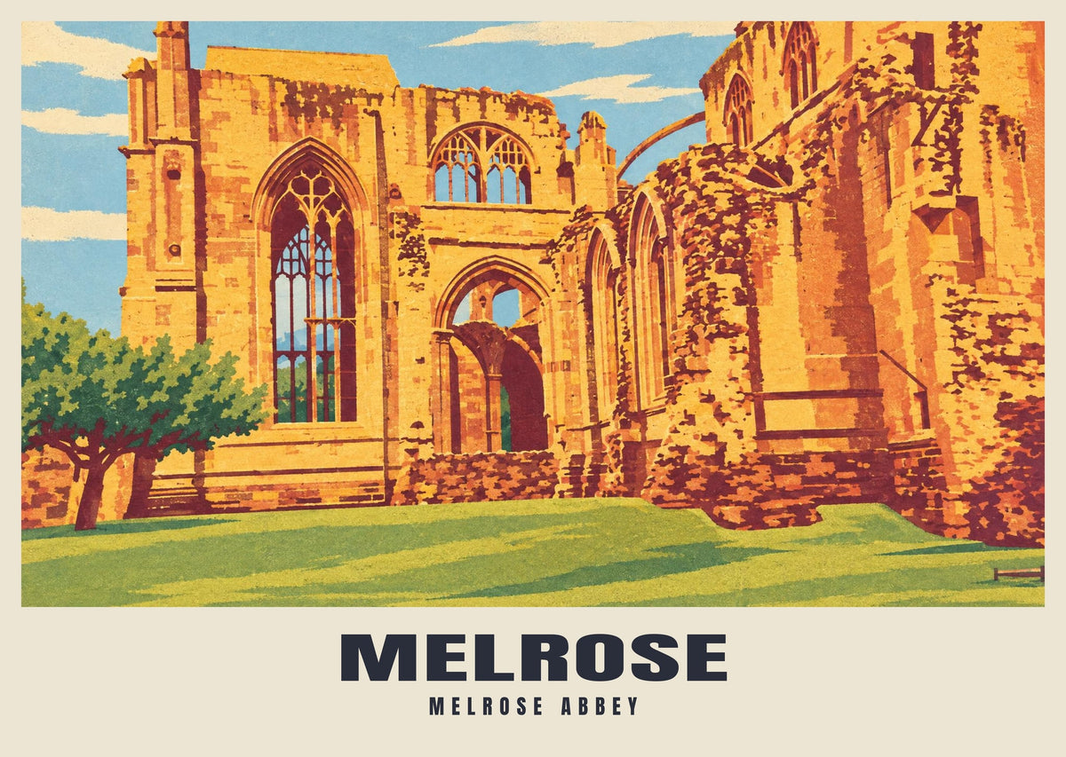 Melrose Abbey poster, Retro Railway style