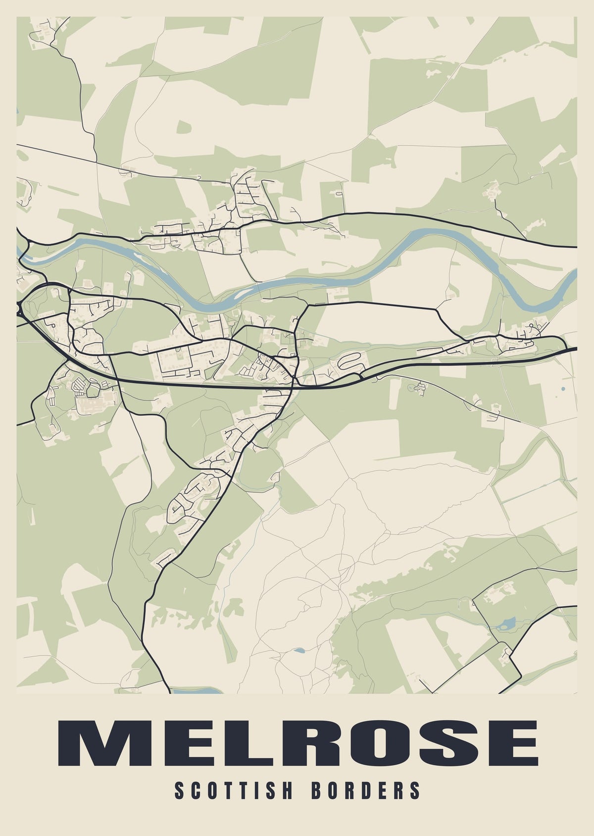 Street map poster of Melrose, Scottish Borders