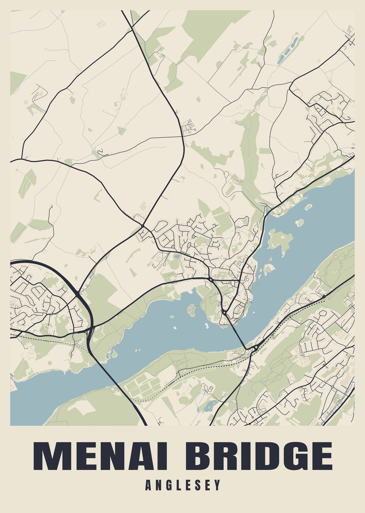 Street map poster of Menai Bridge, Anglesey