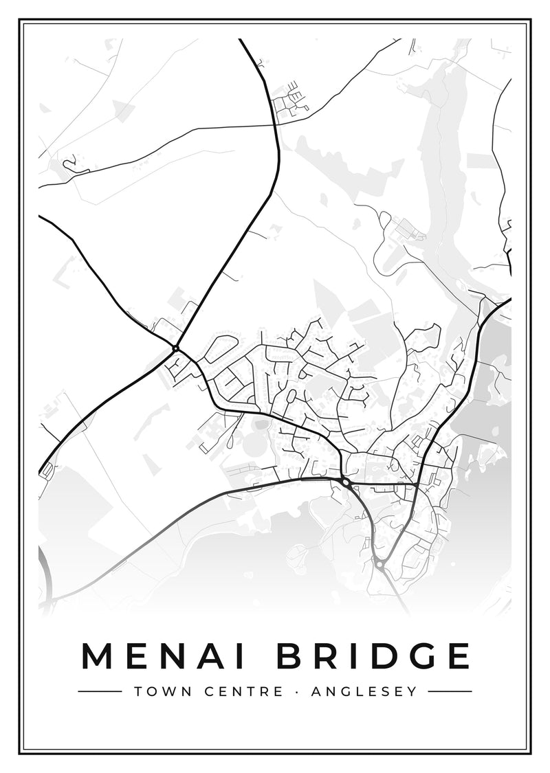 Menai Bridge Town Centre Street Map Poster