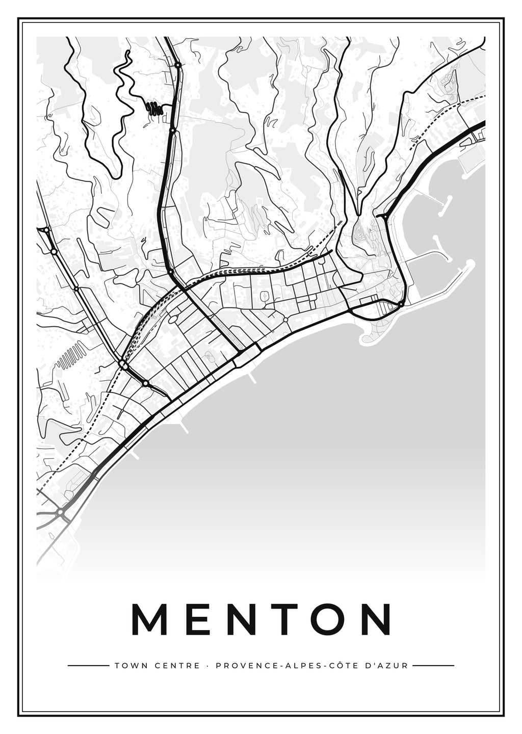 Street map poster of Menton town centre, Provence-Alpes-Côte d'Azur