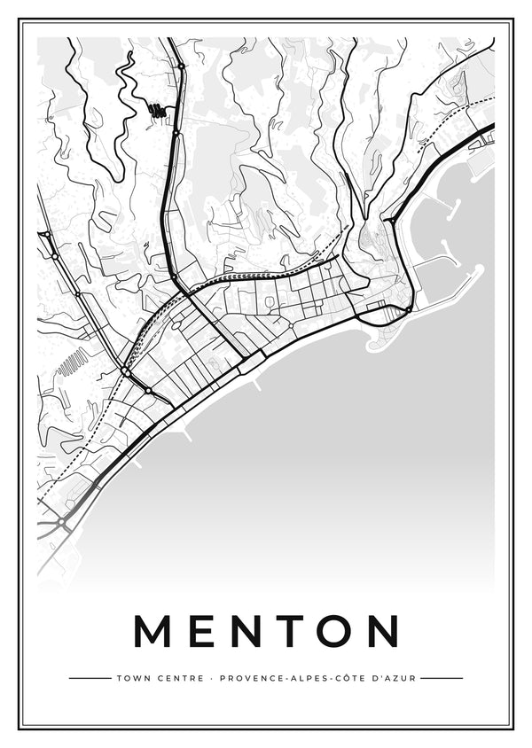 Menton Town Centre Street Map Poster