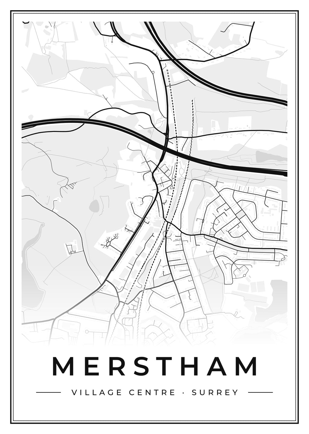 Street map poster of Merstham village centre, Surrey