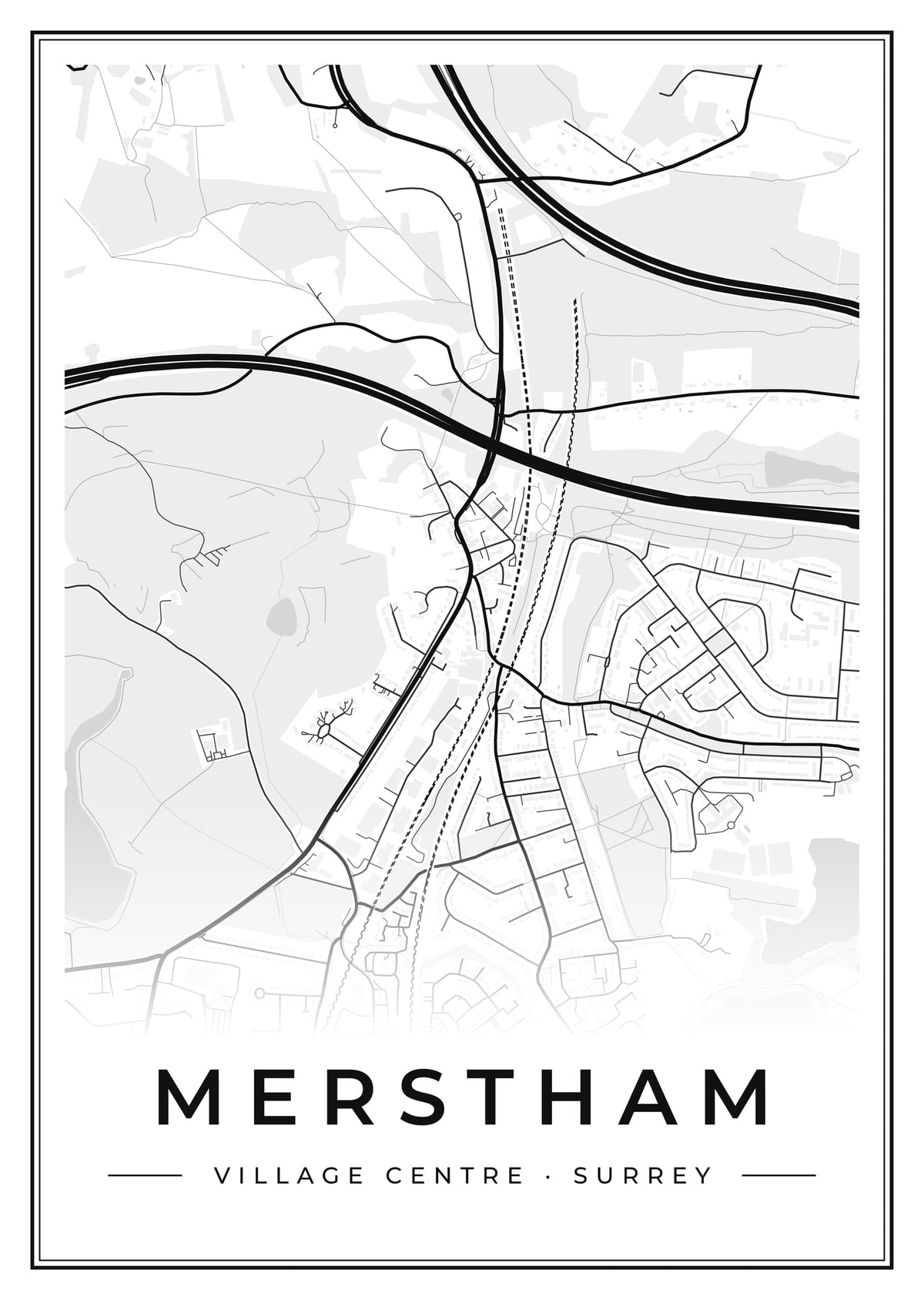 Street map poster of Merstham village centre, Surrey