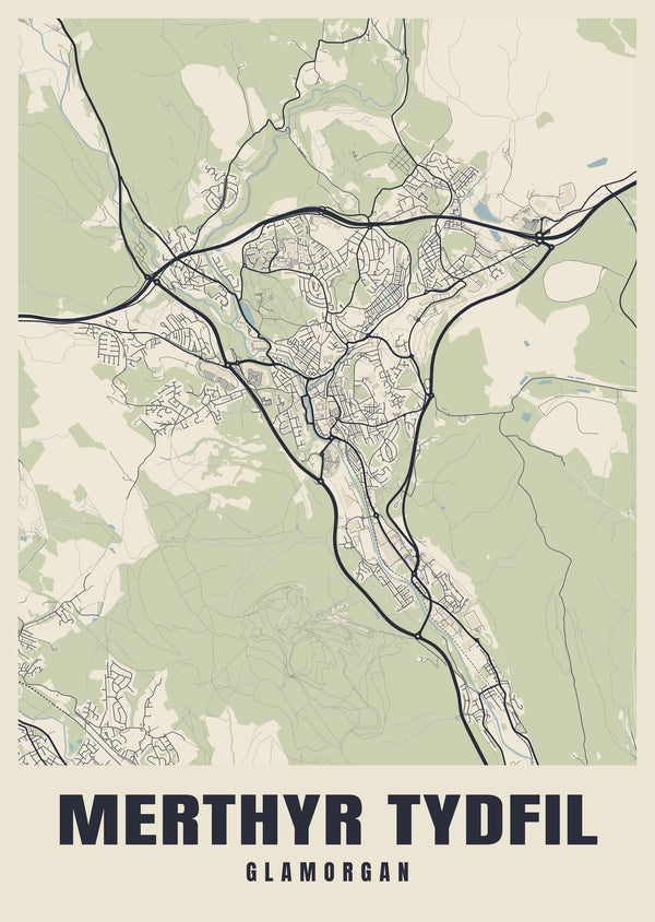 Merthyr Tydfil Street Map Poster