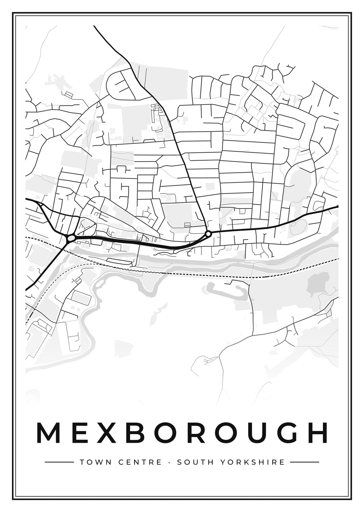 Street map poster of Mexborough town centre, South Yorkshire