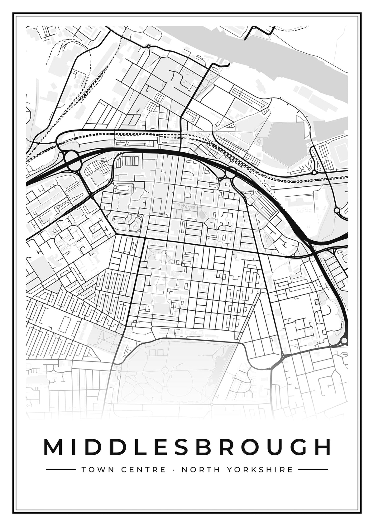 Street map poster of Middlesbrough town centre, North Yorkshire