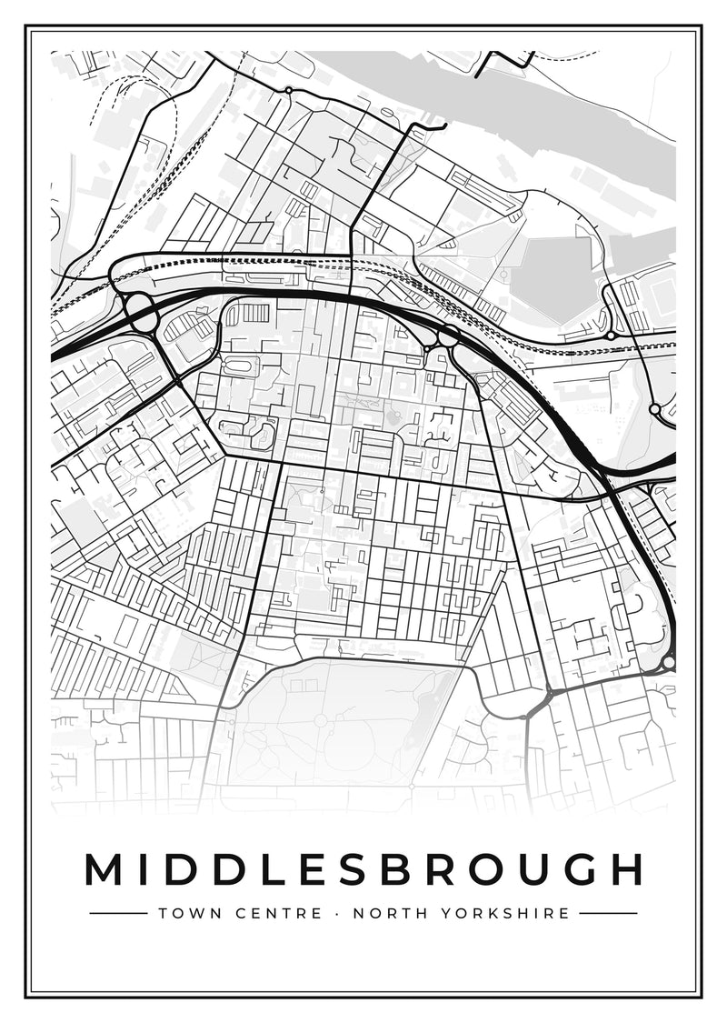 Middlesbrough Town Centre Street Map Poster