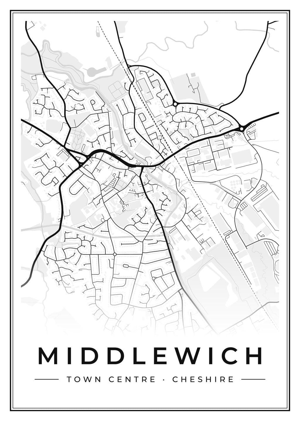 Street map poster of Middlewich town centre, Cheshire