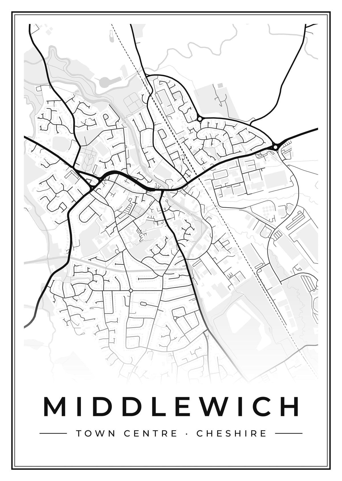 Street map poster of Middlewich town centre, Cheshire