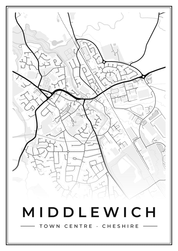 Middlewich Town Centre Street Map Poster