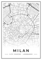 Street map poster of Milan city centre, Lombardy