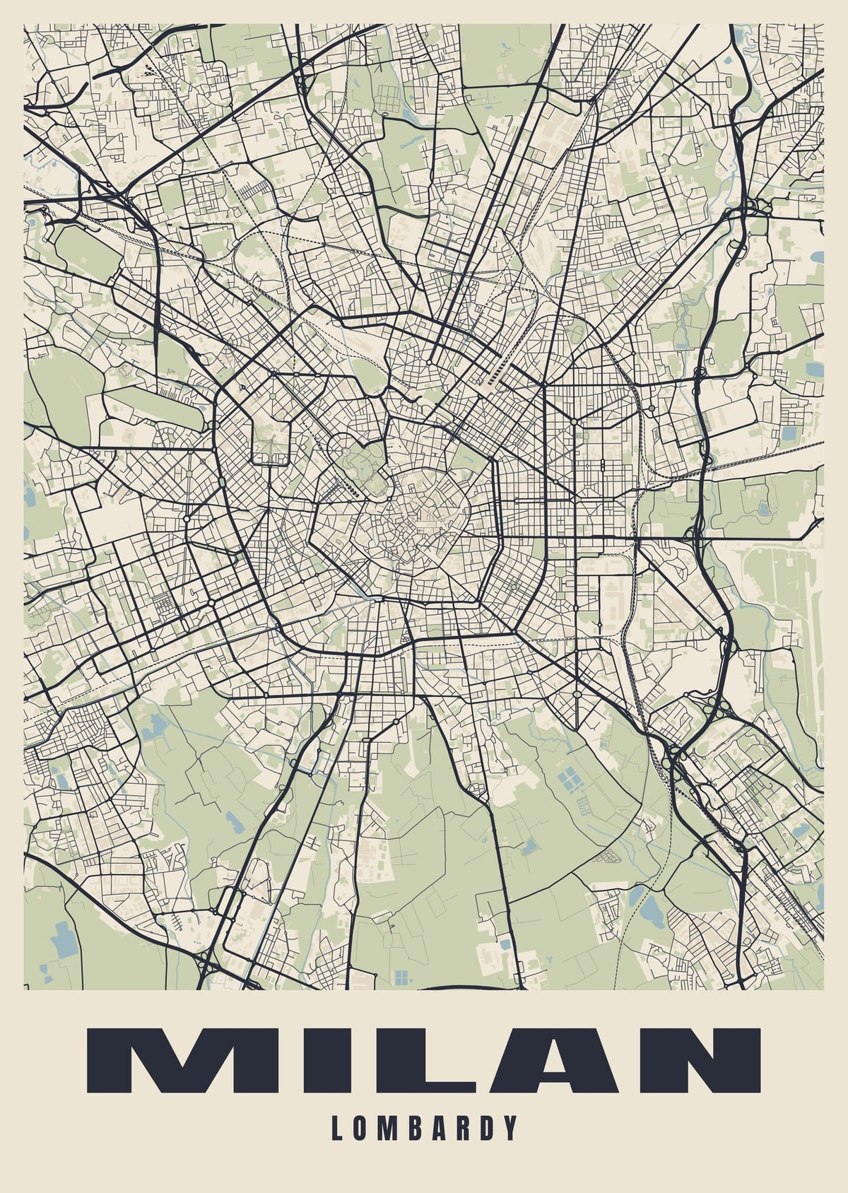 Street map poster of Milan, Lombardy