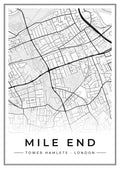Street map poster of Mile End, Tower Hamlets, London