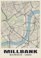 Heritage street map poster of Millbank, Westminster, London