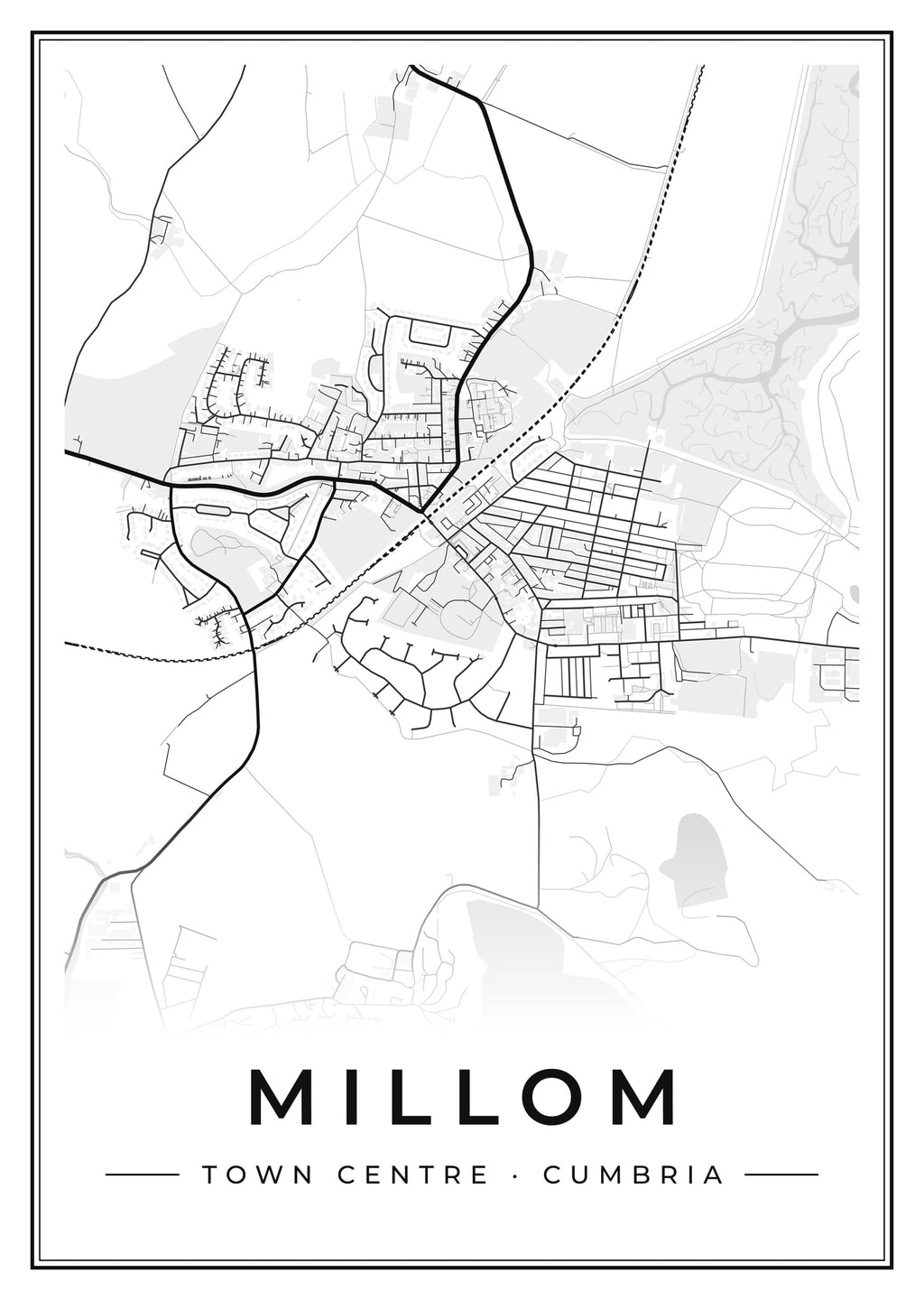 Street map poster of Millom town centre, Cumbria