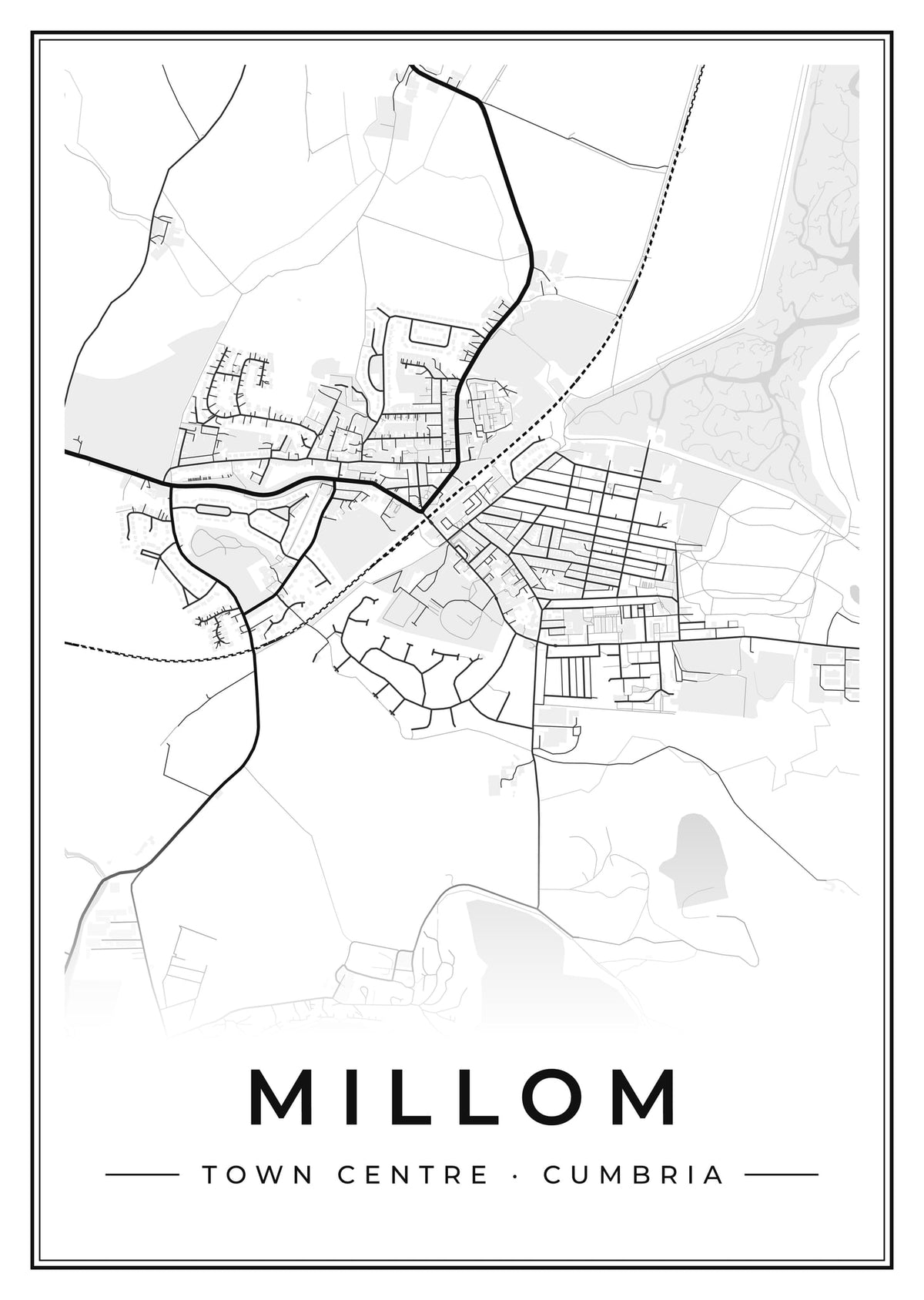 Street map poster of Millom town centre, Cumbria
