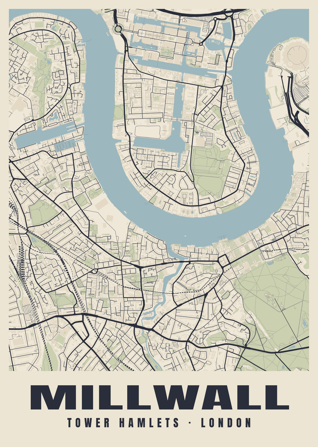 Heritage street map poster of Millwall, Tower Hamlets, London