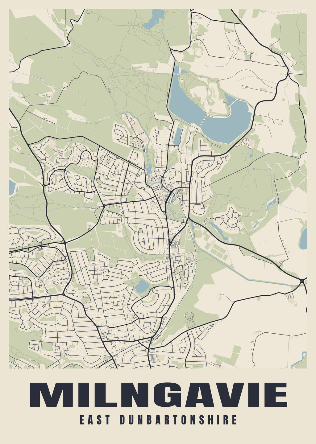 Street map poster of Milngavie, East Dunbartonshire