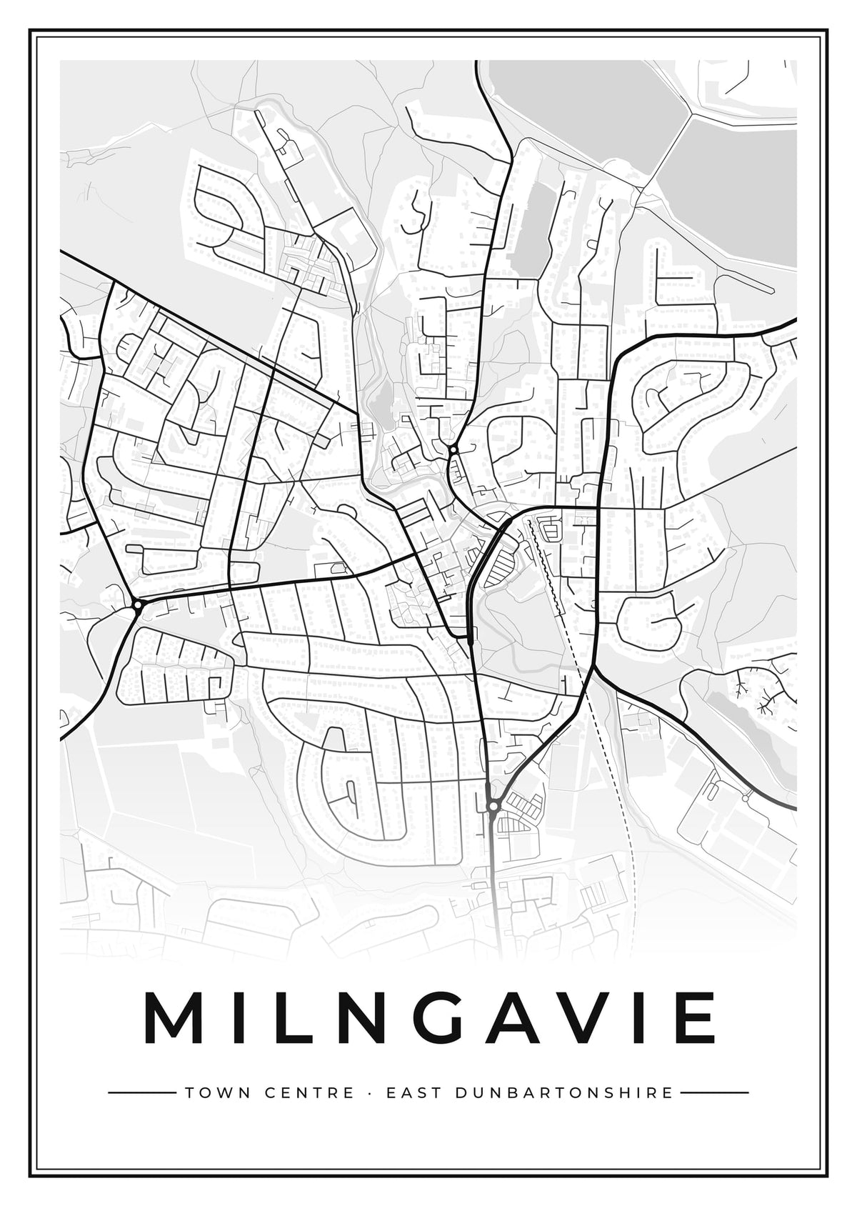 Street map poster of Milngavie town centre, East Dunbartonshire