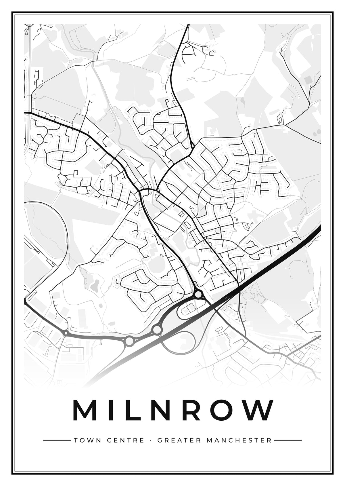 Street map poster of Milnrow town centre, Greater Manchester