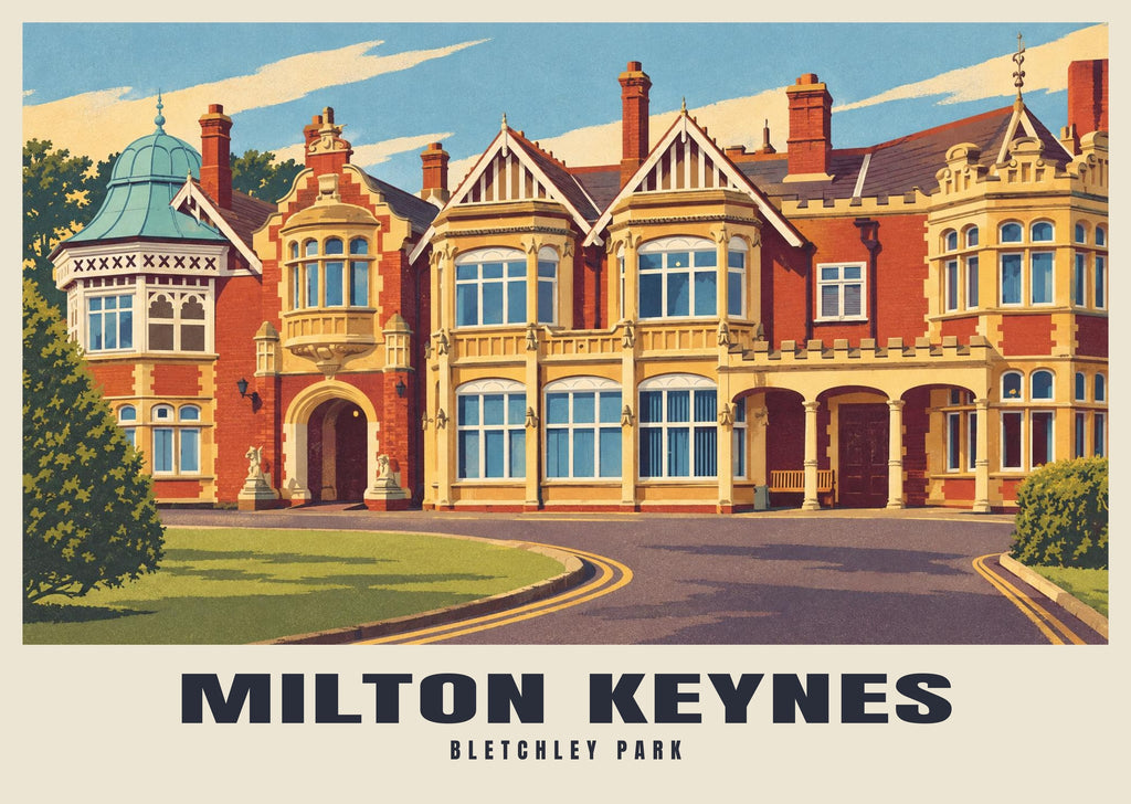 Bletchley Park, Milton Keynes poster, Retro Railway style