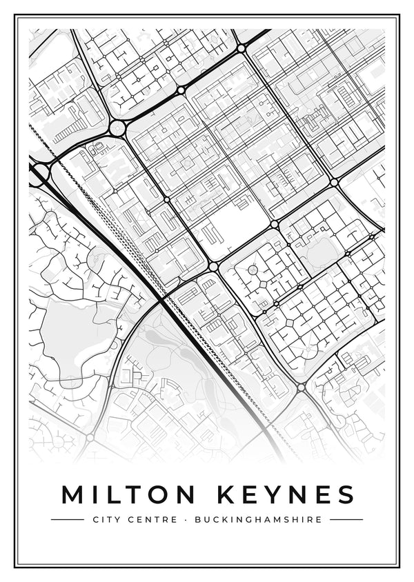 Milton Keynes City Centre Street Map Poster
