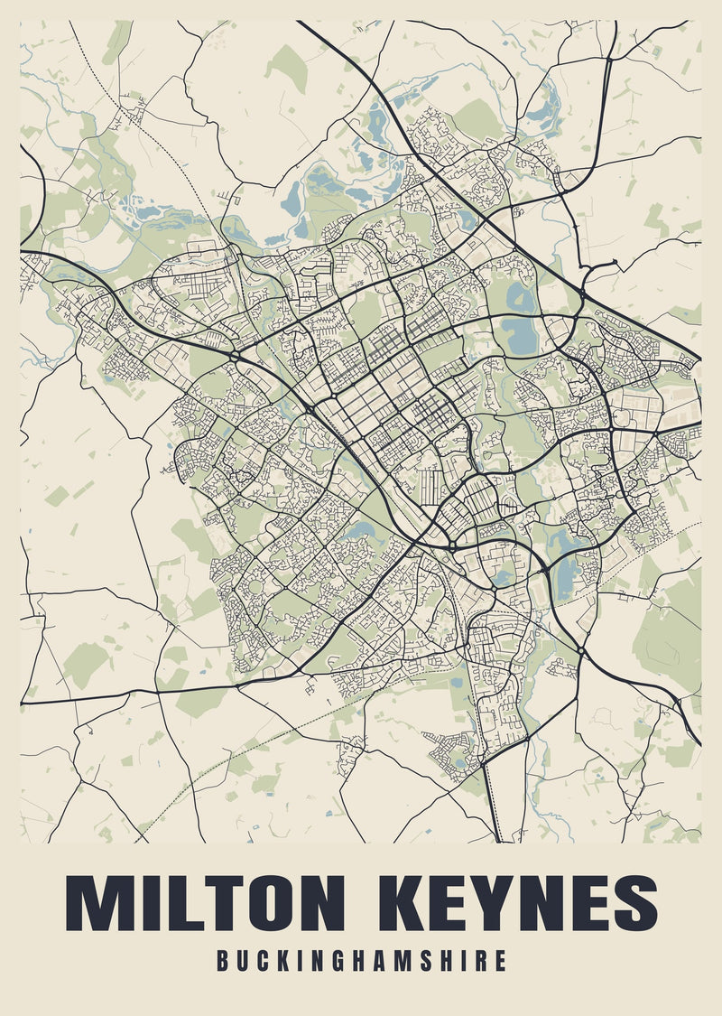 Milton Keynes Street Map Poster