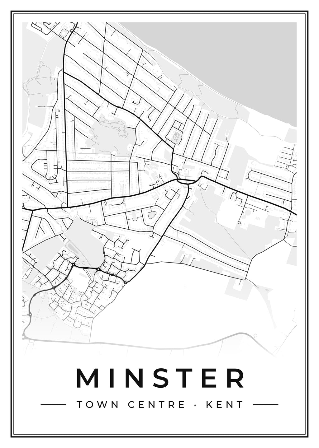 Street map poster of Minster town centre, Kent