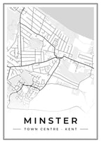 Street map poster of Minster town centre, Kent