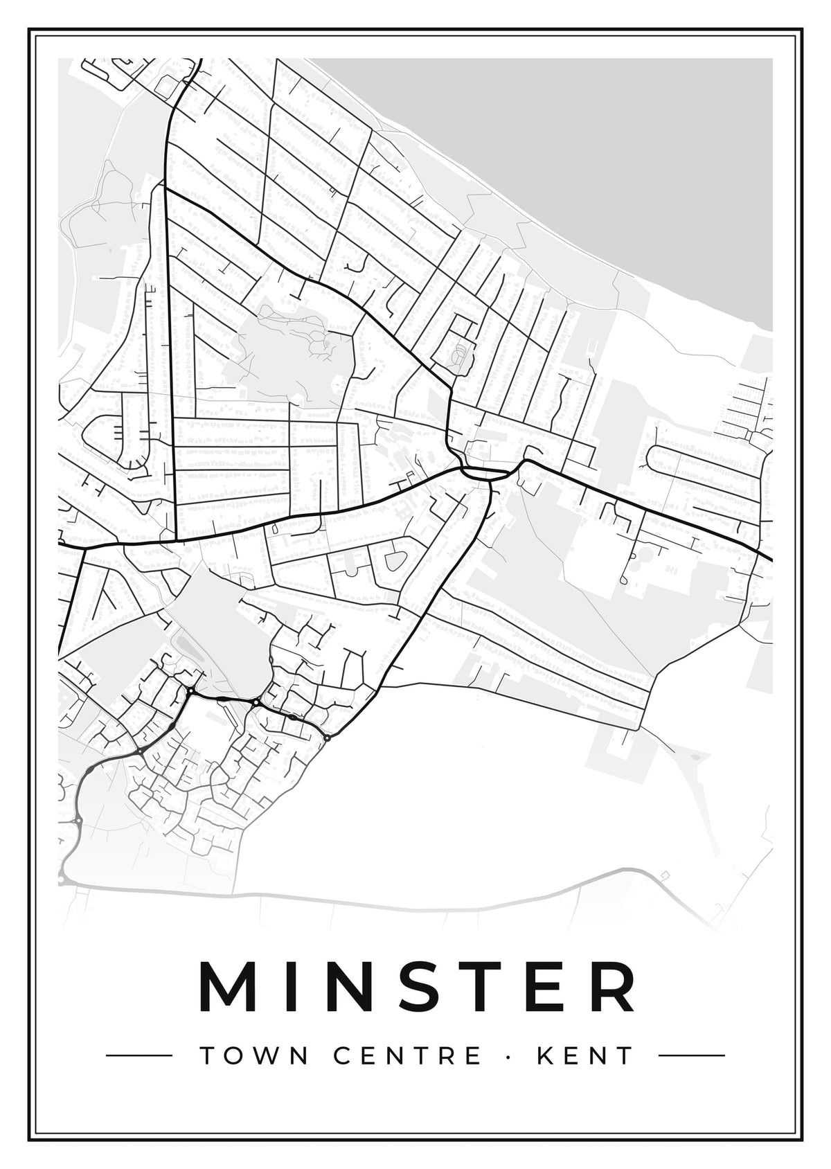 Street map poster of Minster town centre, Kent