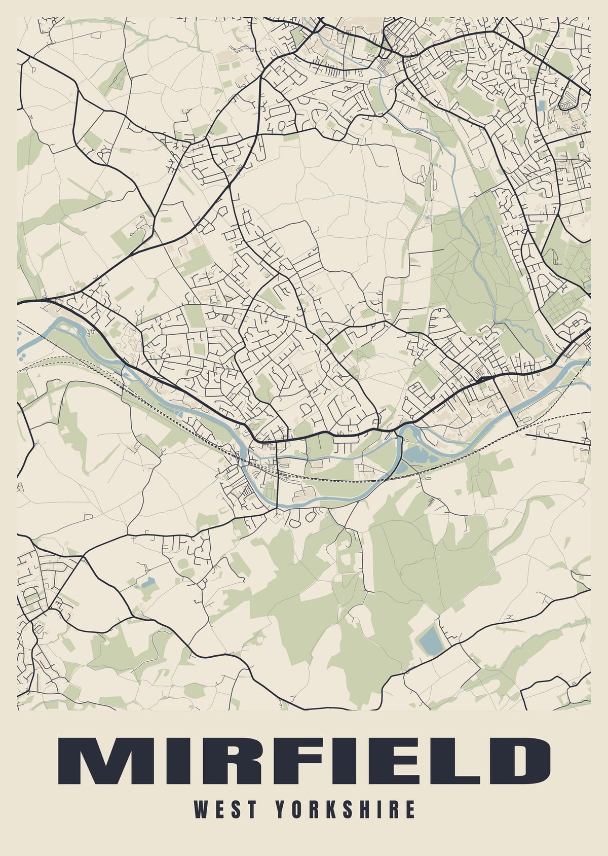 Street map poster of Mirfield, West Yorkshire