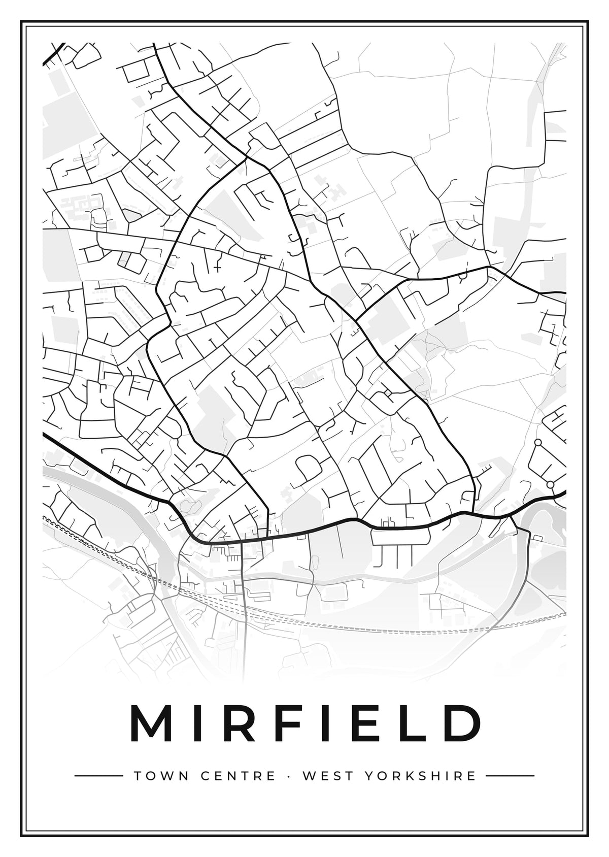 Street map poster of Mirfield town centre, West Yorkshire