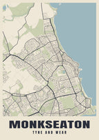 Street map poster of Monkseaton, Tyne and Wear
