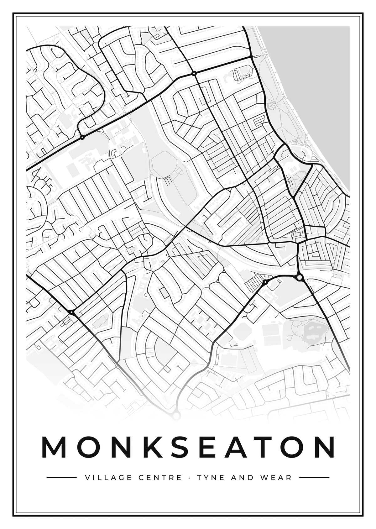 Street map poster of Monkseaton village centre, Tyne and Wear