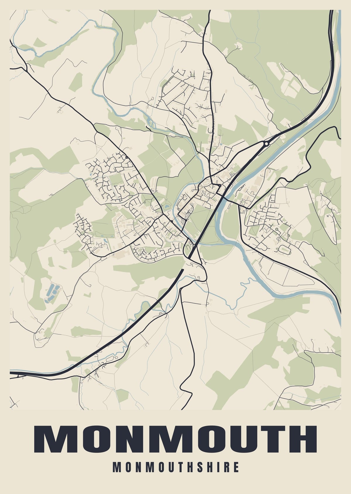 Street map poster of Monmouth, Monmouthshire