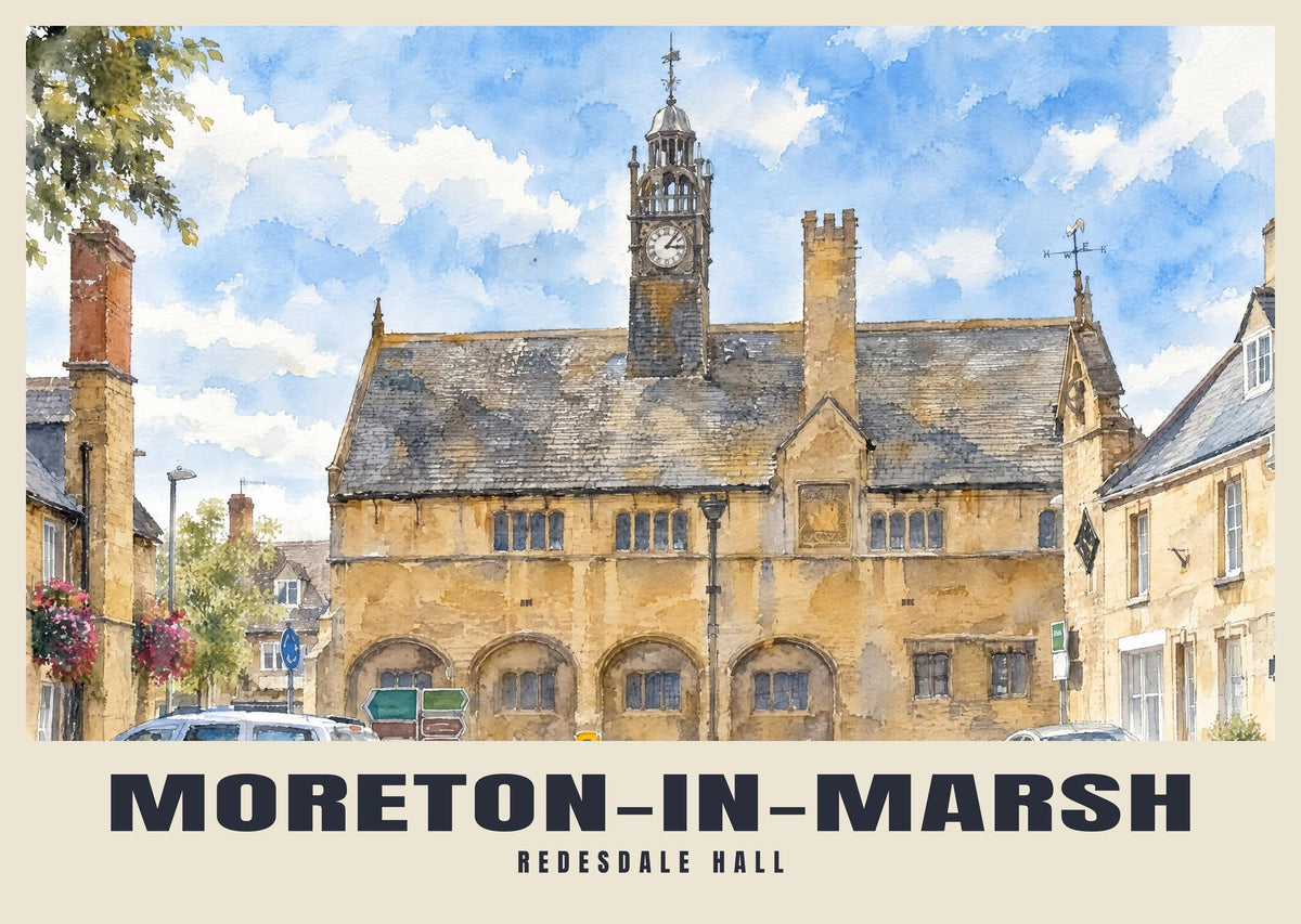Redesdale Hall, Moreton-in-Marsh poster, English Watercolour style
