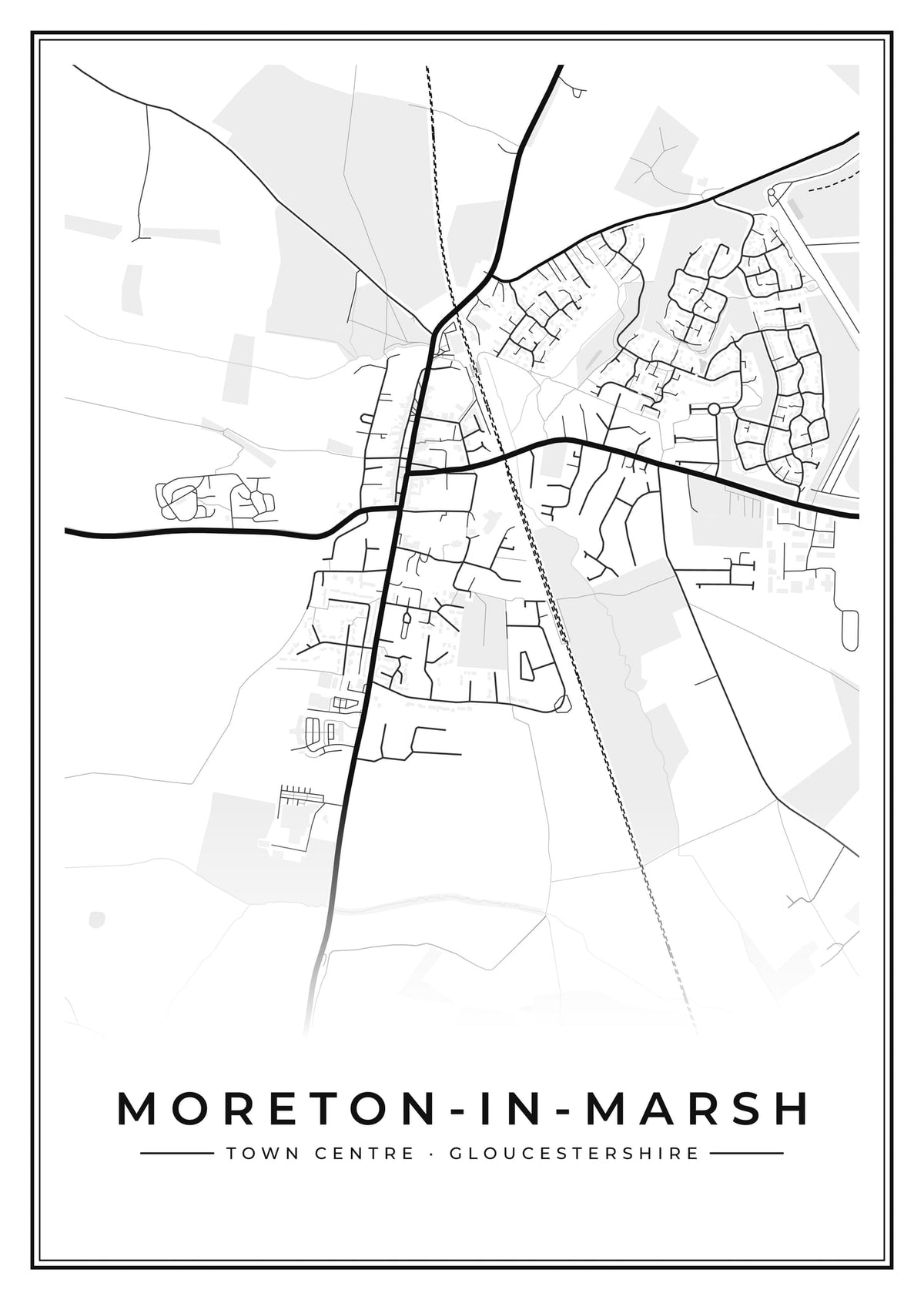 Street map poster of Moreton-in-Marsh town centre, Gloucestershire