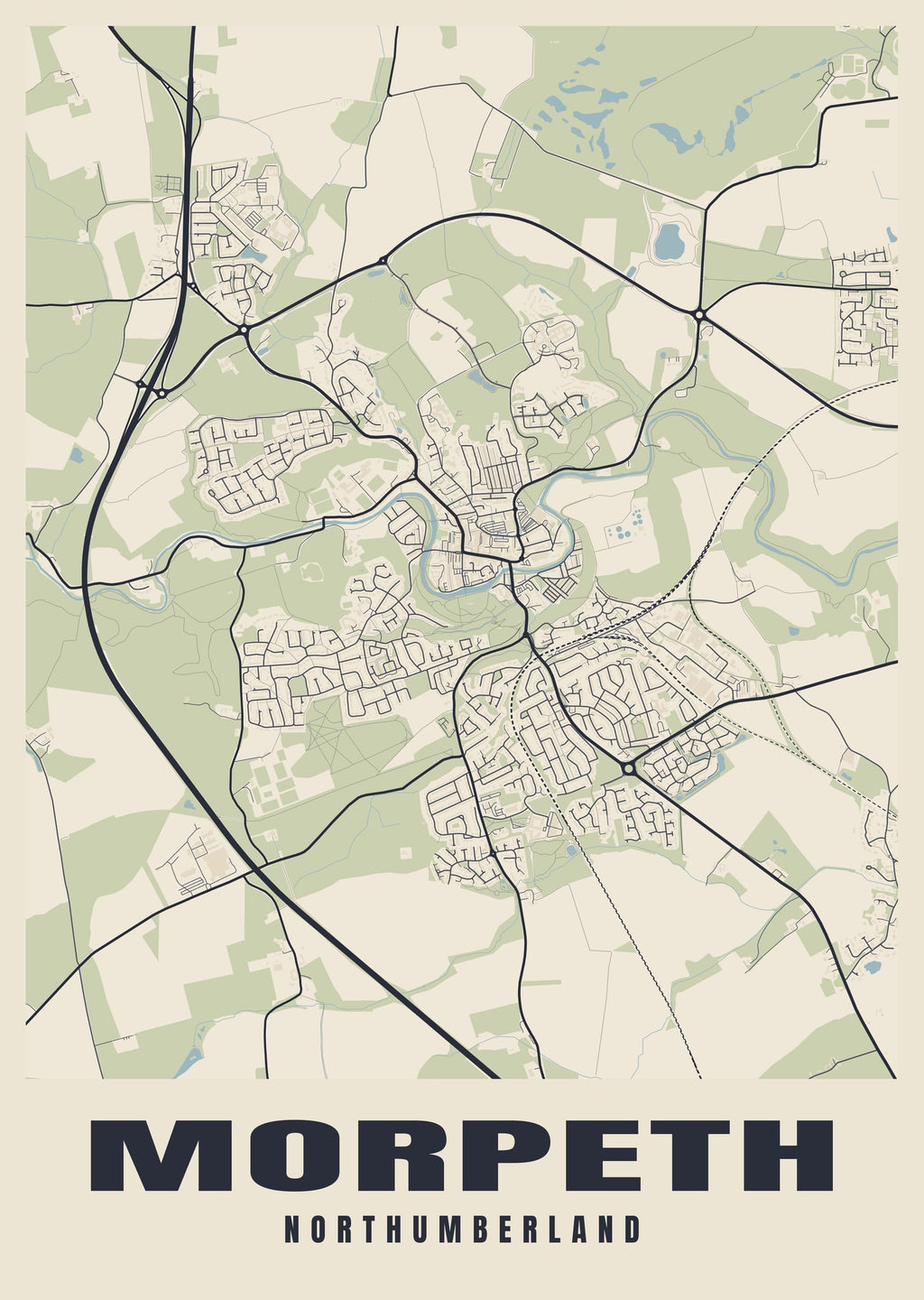 Street map poster of Morpeth, Northumberland