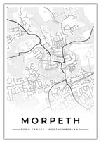 Street map poster of Morpeth town centre, Northumberland