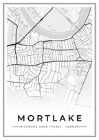 Street map poster of Mortlake, Richmond upon Thames, London
