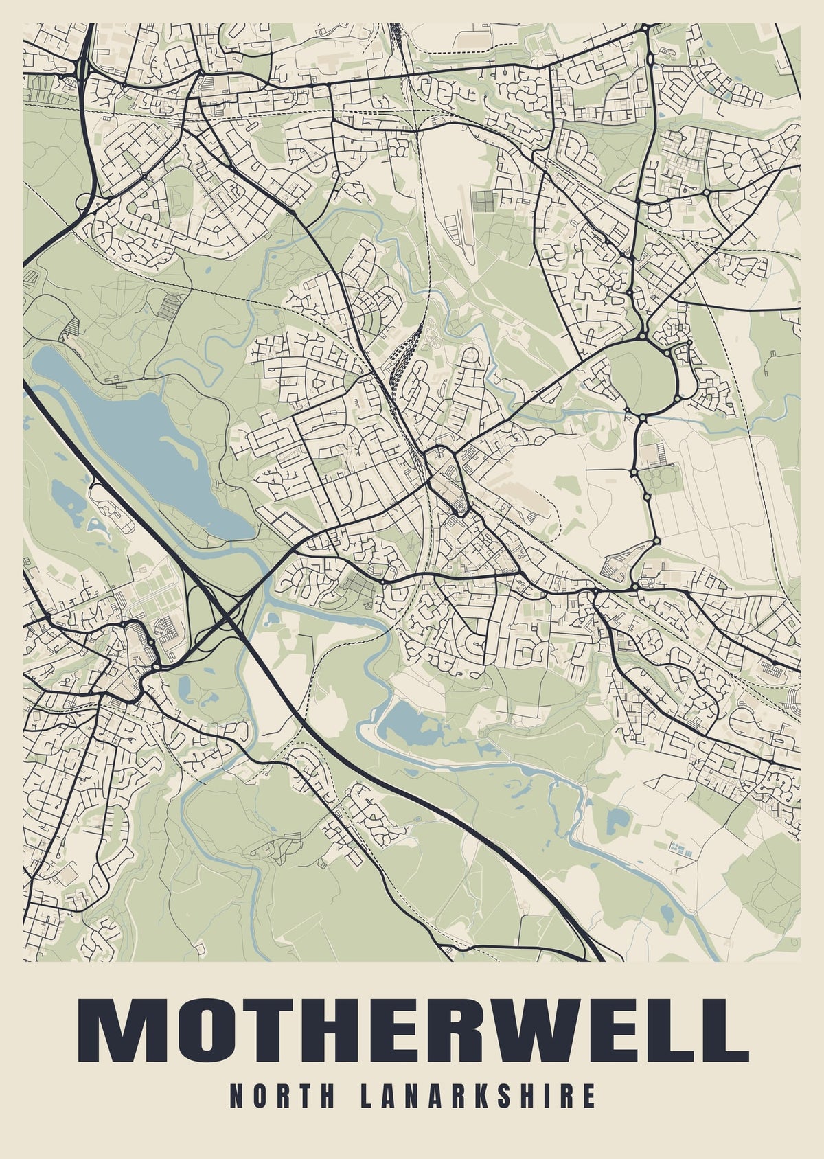 Street map poster of Motherwell, North Lanarkshire