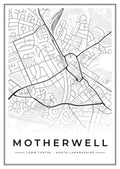 Street map poster of Motherwell town centre, North Lanarkshire