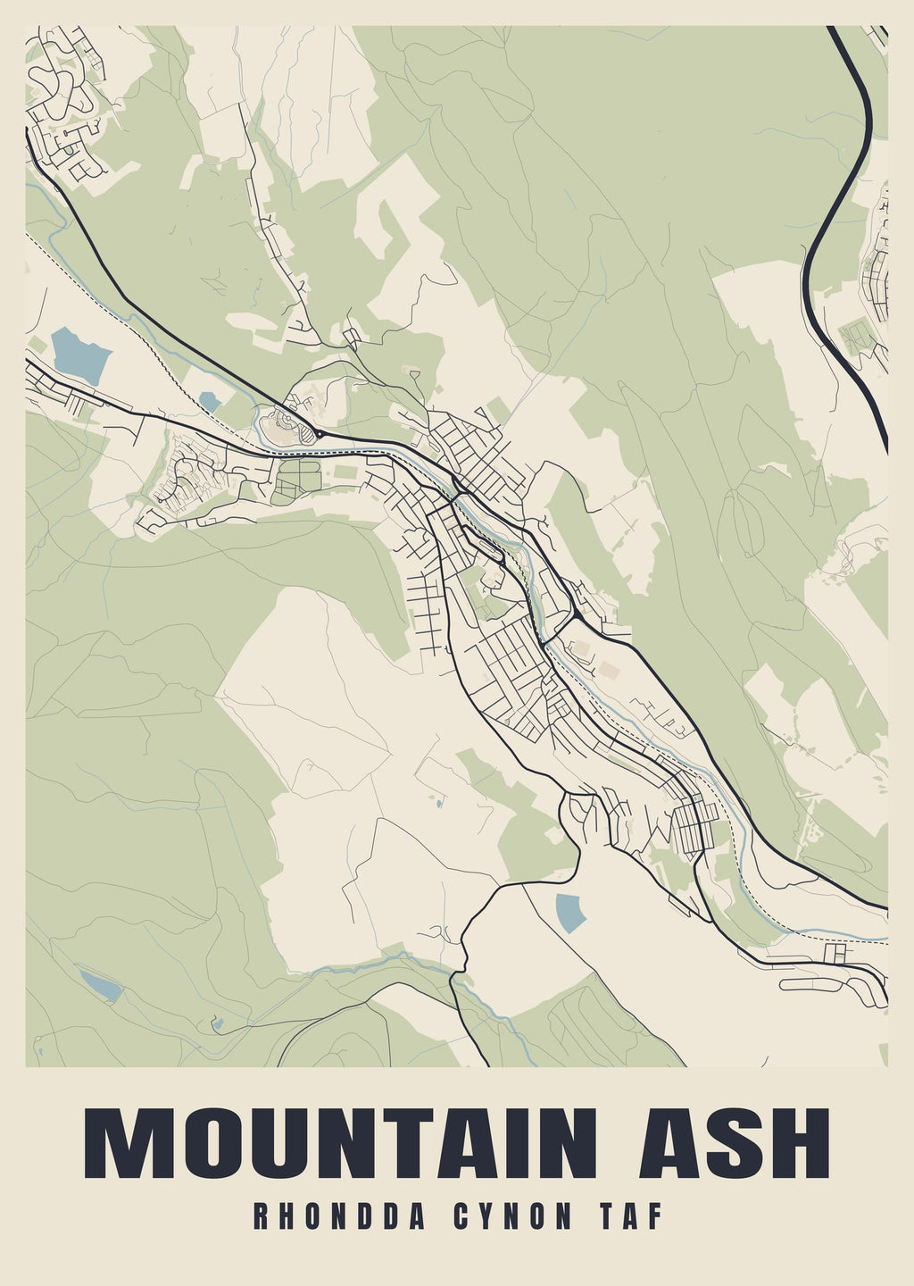 Street map poster of Mountain Ash, Rhondda Cynon Taf